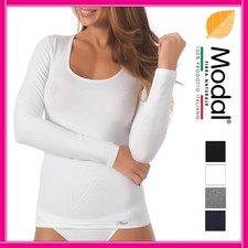 Maglia Donna Cotone Modal Elasticizzata Manica Lunga Maglietta Intima Scollata