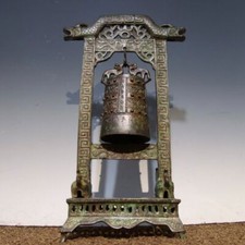 Statua campana orologio da parete porta drago iscrizione bronzo rame cinese da collezione