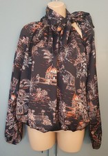 Top manica lunga a sbuffo Made in Italy 14 16 nero arancione bianco motivo tropicale
