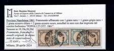 1861 PROVINCE NAPOLETANE AFFRANCATURA QUADRICOLORE COMPOSTA DA 1 E 2 GRANA DI TI