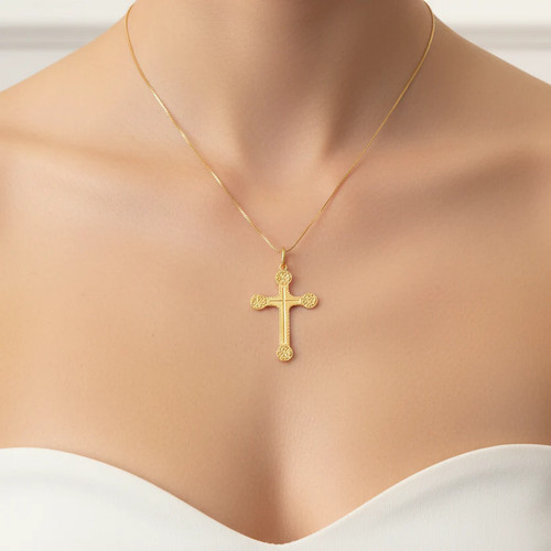 Collana con croce - lavorata, in