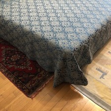 COPRILETTO Matrimoniale RASO DAMASCATO  Blu E Beige Vintage