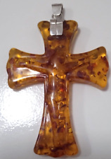 Grande Ciondolo Croce Argento 925 Pendente Donna Pendente,crocifisso in Ambra