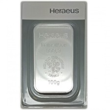 HERAEUS  LINGOTTO   100 GRAMMI ARGENTO 999.9   NUOVO IN BLISTER