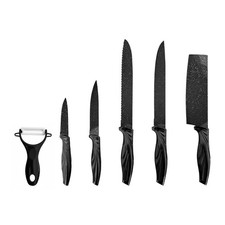 Set Coltelli Cucina 6 Pz Acciaio Inox Rivestimento Effetto Marmo Ergonomico
