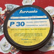 SCATOLA DI LATTA PELLICOLE FERRANIA PANCROMATICA P 30 VINTAGE COME DA FOTO