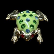 Spilla rana con strass adorabile rospo rana occhi rossi corpo verde