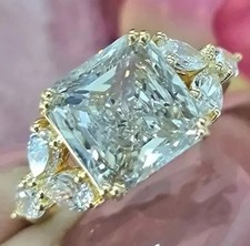 Anello 8,50 Ct Certificato Asscher Diamante Bianco Naturale VVS1 Finitura Oro Giallo