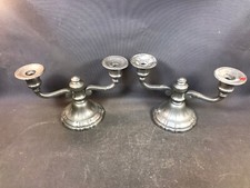 Coppia Di Candelabro Candeliere Antichi di Peltro Vintage I Peltro Du Manoir