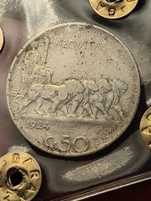 RARA R3 Periziata VITTORIO EMANUELE III 50 CENTESIMI 4 LEONI 1924 RIGATO 