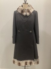 Cappotto donna Stegari grigio lana e pelliccia cincillà vintage anni '60 piccolo medio 