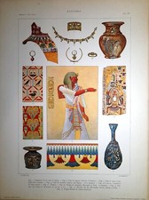 ANTICO EGITTO VASI GIOIELLI TESSUTI PITTURA Stampa antica del 1925 Antique print
