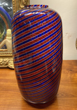 VASO VETRO SOFFIATO A CANNE RITORTE BLU E ROSSE DI PAOLO VENINI 1988 28 cm CVEV