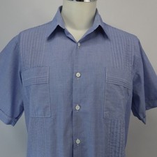 Camicia uomo Dos Carolinas Guayabera grande blu manica corta bottoni pieghe