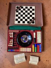 Scatola Da Gioco Vintage In Legno Con Roulette Dadi Carte Fishes Dama Scacchi