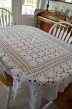 VTG HAND CROCHETED TABLECLOTH