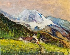 Mario Fumia  ( Torino 1931 - 2013 ). "Casolari in Valgrisenche",  Valle d'Aosta
