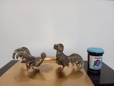 Coppia Sculture Metallo Gallo  e Gallina Vintage