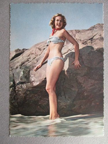 1960s postcard bikini pin - postcard, up