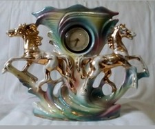 Orologio antico Made Germany ceramica EDERA cavalli tavolo corda carica anni 40