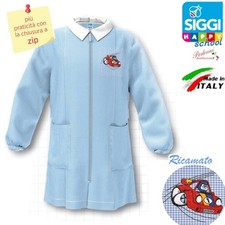 Grembiule Asilo Cerniera Siggi 4 Anni Azzurro Quadretti Bambino 104 cm tg.55 Aut