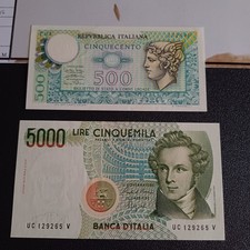 Banconote Italiane Da Collezione 5000 Piu 500 Lire Fds Lotto Z27