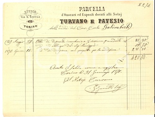 1871 torino parcella dello - 1871,