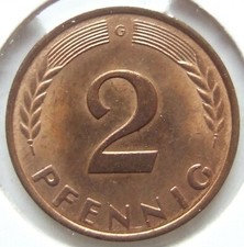 Moneta Repubblica Federale Tedesca 2 Pfennig 1961 G in Brillant Uncirculated