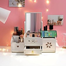 Organizer Trucchi con Specchio | Cassetto Cosmetico Bianco per Bagno/Toeletta