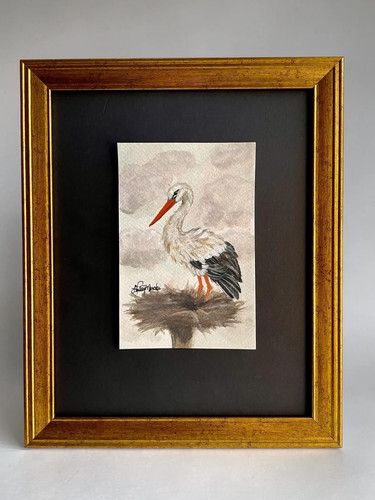 Quadro acquerello cicogna