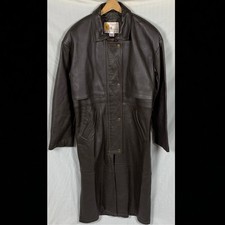 Trench cappotto spolverino pelle marrone vintage made in USA uomo piccolo completamente foderato zip e scatto