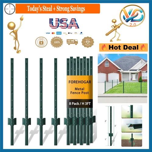 3ft green metal fence - fence, posts