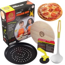 Pizza Cooking Set - 5 Pc Kit Includes Real Cookware for Kids w Recipes, Board...