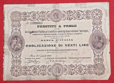 REGNO D' ITALIA  BANCA D' ITALIA   OBBLIGAZIONE DA 20 LIRE   ANNO 1905