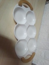 Antipastiera Vassoio in Ceramica con Manici In Legno 6 Scomparti 34 cm 