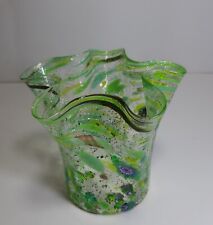 Vecchio Vaso Vetro Murano a Fazzoletto con Murrine cm 12 Venezia Italia