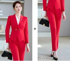 Tailleur Completo Donna Outfit Set Giacca Blazer Slim Pantalone Rosso 37955