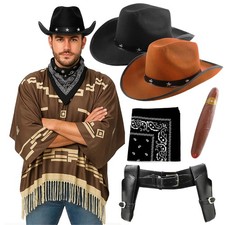 Poncho western cowboy adulti borchie cappello fondina costume film abito fantasia Eastwood