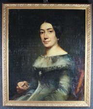 DIPINTO ANTICO OLIO SU TELA '800 "RITRATTO DI DAMA" XIX SECOLO