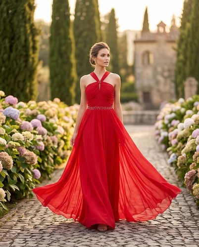 Abito sera rosso collo - sera,