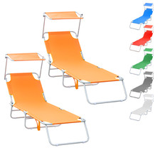 2pz Lettini Prendisole Pieghevole 2309P Acciaio Schienale Reclinabile e Parasole