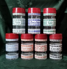 NUTELLA FERRERO LOTTO 7 BARATTOLI IN VETRO SERIGRAFATI ANNI '70 BORMIOLI COLLEZ.