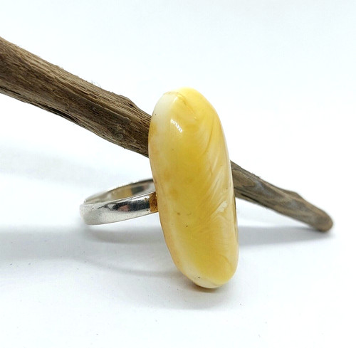 Anello ambra bianca pietra