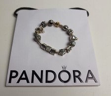 Bracciale Charm Pandora Con Chiusura In Oro Giallo 14k E 14 Charms 925 Di 7.5”