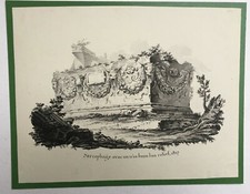 Disegno antico, lavagno d'inchiostro, datato 1817, sarcofago, XIX secolo