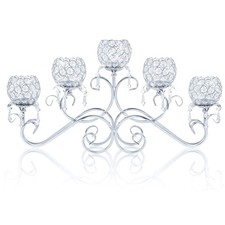 5 Bracci Cristallo Ciondolo Ciotola Tealight Candelabro Cristallo Votivo Portacandele,...