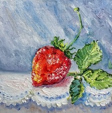 Fragola Dipinto Olio 15x15 cm