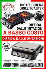 Bistecchiera Grill Toaster 2000W Piastre XL 180° Antiaderente Carne Pesce Panini
