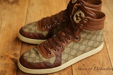 Sneakers alte Gucci marrone GG pelle di coccodrillo scarpe da ginnastica uomo UK 9,5 G