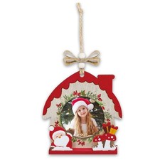 Decorazione albero di natale casetta in legno rossa con foto personalizzata